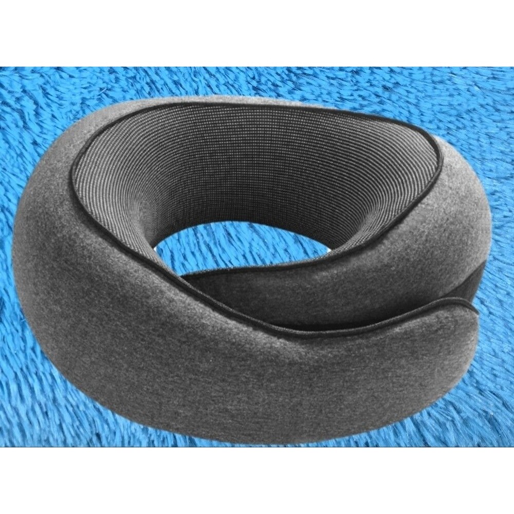 Contoured Memory Foam Neck Travel Pillow w/drawstring carrying bag- Dark Grey